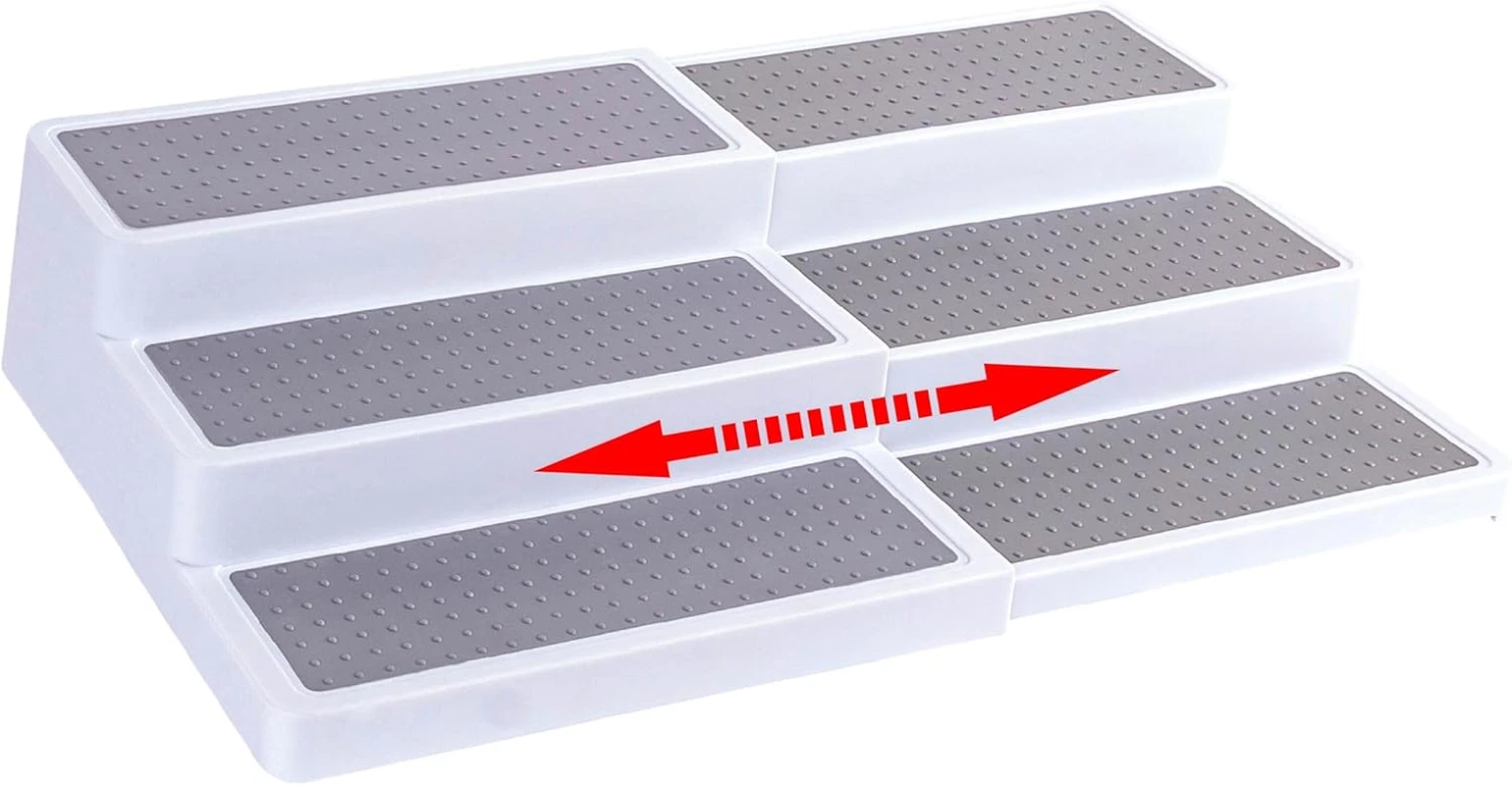 3–Tier Expandable Plastic Spice Rack with Non-Skid Shelf (White/Grey)