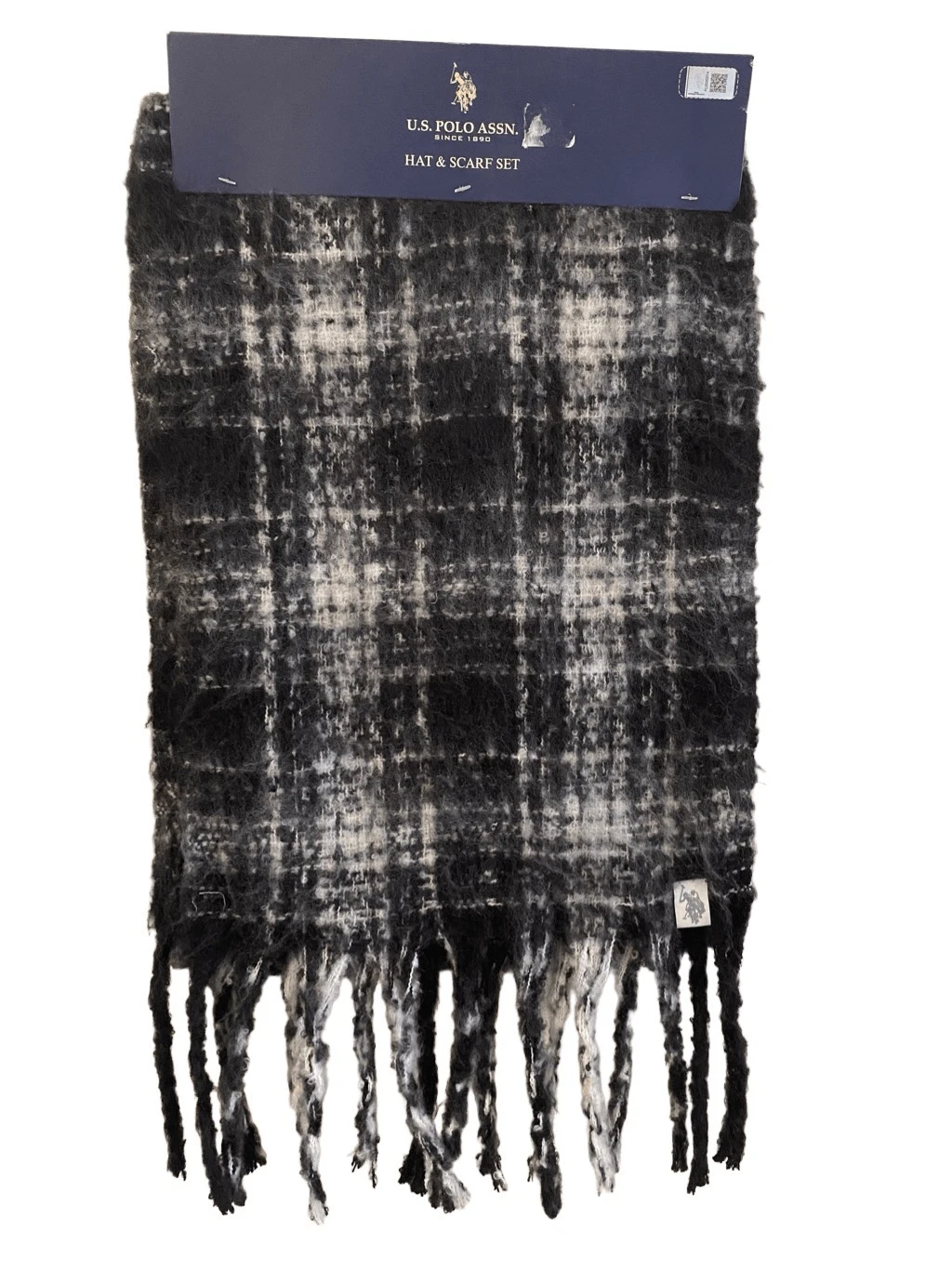 Nwt U.S. Polo Assn. Plaid Knit Scarf Fringe Unisex Winter Snow Snowboarding Ski