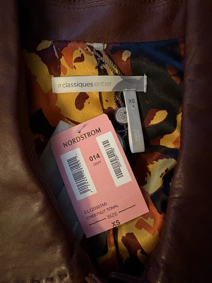 Womens Classiques Entier Cropped Leather Swing Jacket 3/4 sleeve XS Nordstroms - Image 2 of 2