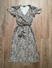 M&S Collection Leopard Print Wrap Midi Dress – Cream & Black – UK 10