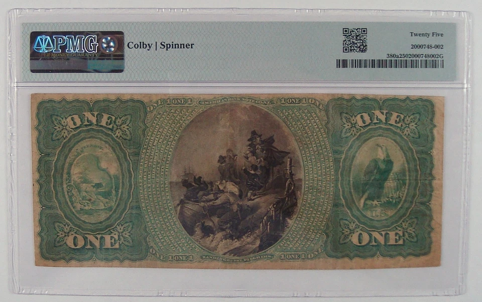 1865 Fr. 380a $1 Original Wells River, Vermont National Bank of Newbury PMG 25 - Image 2 of 3