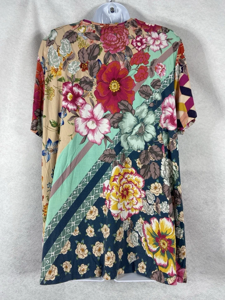 Top Johnny Was Nellie para mujer XL azul rojo floral manga corta cuello en V elástico Foto 4 de 4