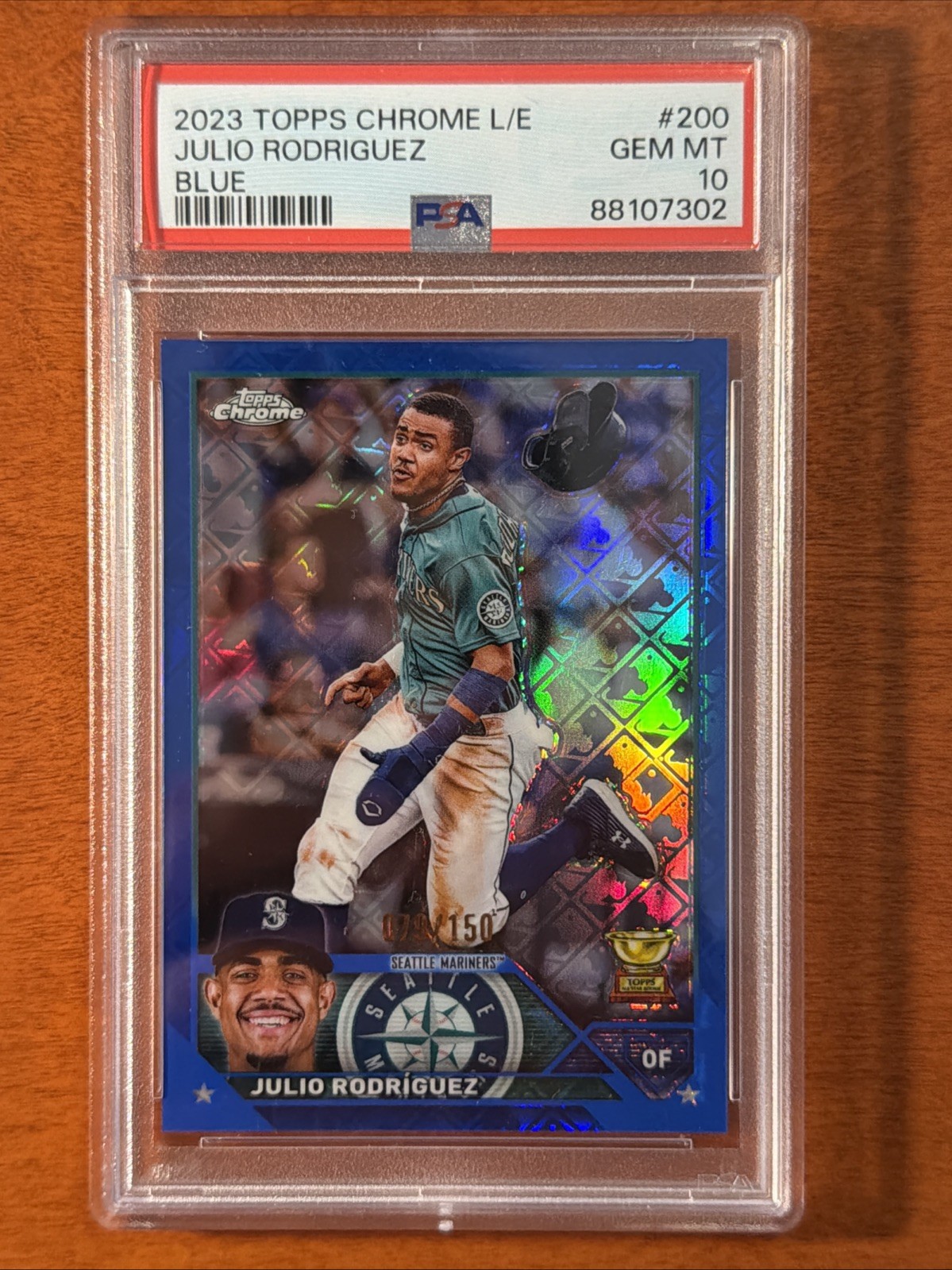 2023 Topps Chrome Logofractor  - Julio Rodriguez #200 Blue Refractor /150 PSA 10