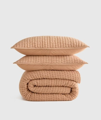 #ad #ad NWT QUINCE EUROPEAN LINEN COTTON STITCH QUILT SET KING CAL KING DESERT SUNSET $119.99