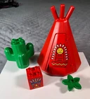 Rare Lego Duplo INDIAN CHIEF'S RED TEEPEE TENT TOTEM POLE CACTUS FLOWER Vintage