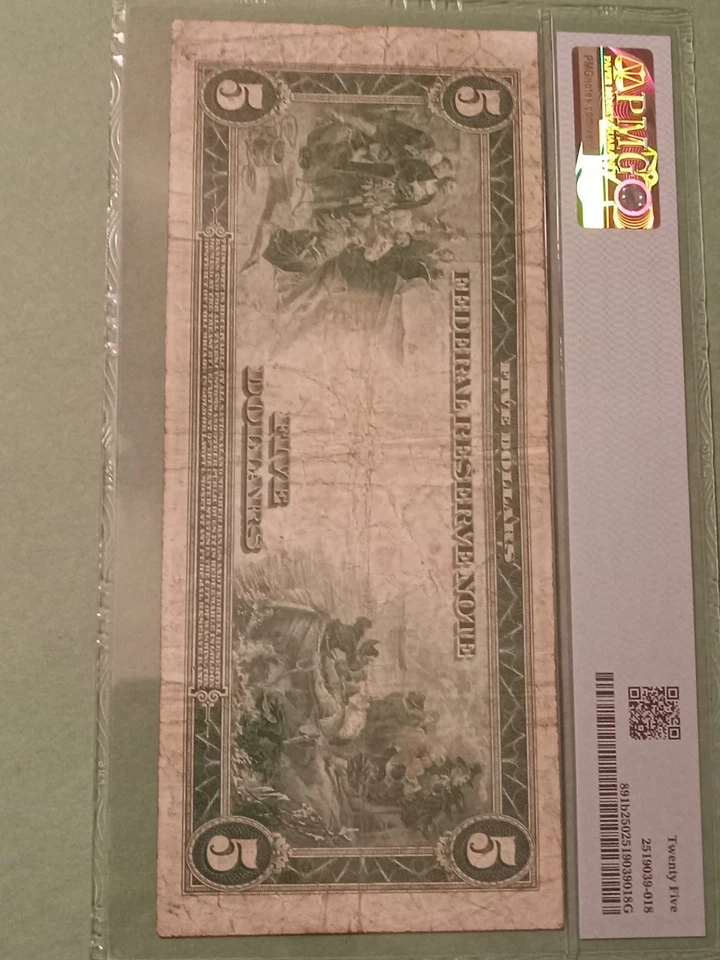1914 $5 Federal Reserve Note San Francisco PMG 25 Very Fine. Free Shipping. - Image 2 of 4