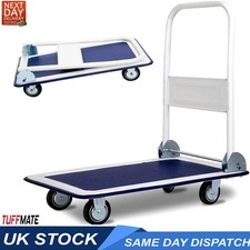 Folding Flat Bed Trolley Blue 150kg Weight Capacity TUFF MATE