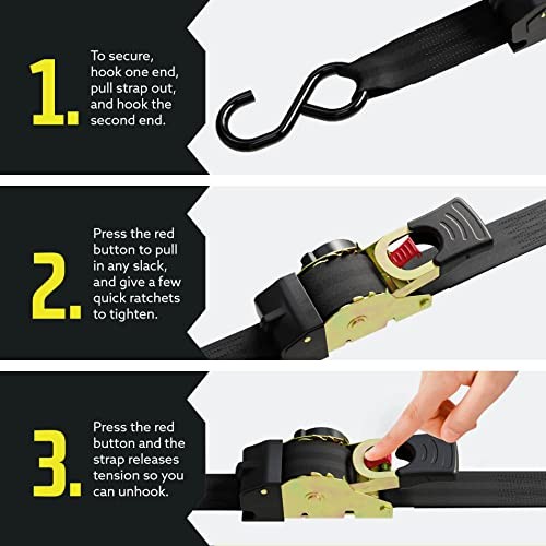 DC Cargo Mall Auto Retractable Ratchet Straps (2-Pack) 1” x 10ft, Heavy Duty, 