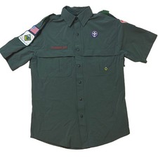 Boy Scouts Venturing Uniform Shirt BSA Green Nylon Vented Stretch Scout Men Sz S