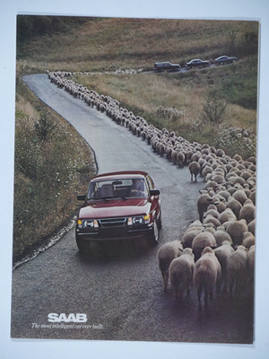 1983 Saab The Most Intelligent Car Ever Built Sheep Herd Vintage Print Ad