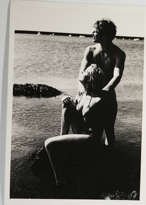 PHOTO PRINT silver France couple man woman at sea 12x17cm 1970