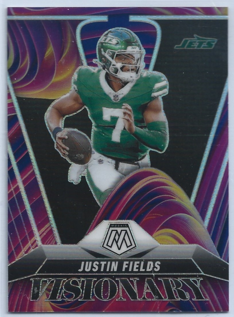 (8310) Justin Fields 2025 Panini Mosaic Visionary Case Hit SSP Jets