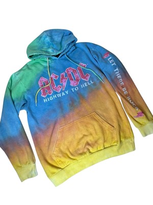 Vintage Men s AC/DC size MEDIUM Tie Dye HOODIE Highway to Hell Let There Be Rock