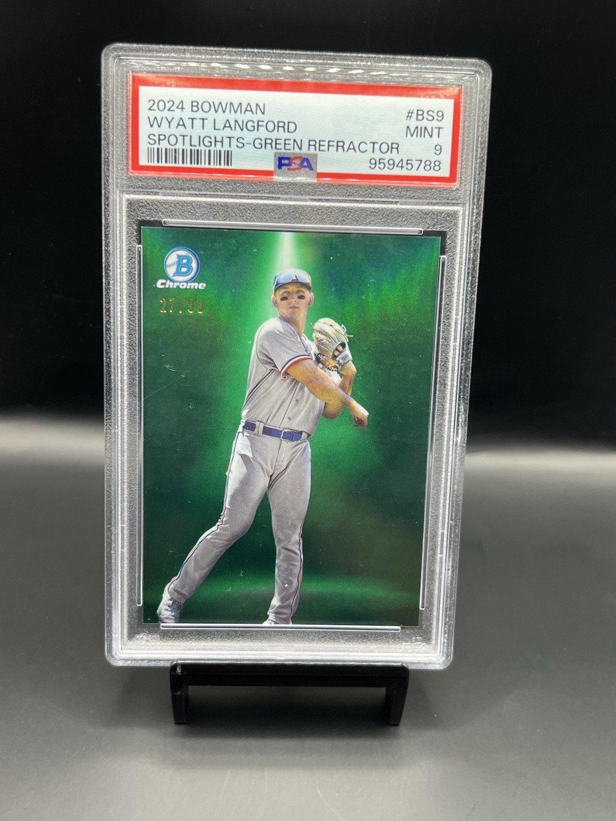 2024 Bowman Chrome Spotlight Green /99 Wyatt Langford Rookie Rangers