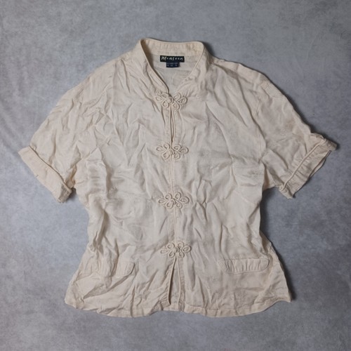 Vintage Monsoon Oriental Blouse Womens Size 14 Pure Silk Chinese Style Cream 90s