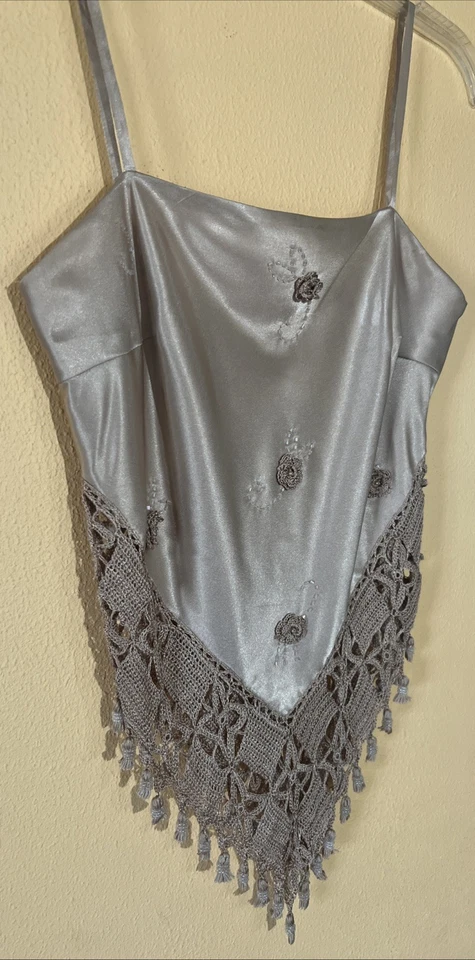 Top Sue Wong Vintage Mujer Pequeño Topo Satén Flecos Cuentas Cami Hada Angelcore Foto 2 de 4