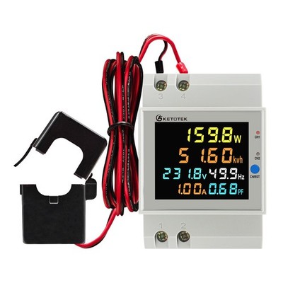 KETOTEK Power Meter Single Phase, 2 Channels, Energy Meter DIN Rail Electrici...