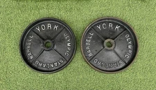 Pair Of Vintage Unmarked YORK Barbell Deep Dish 45lb Olympic Weights - Cast