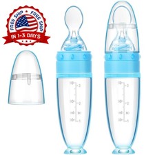 Dos Cucharas de Silicona con Base de Soporte para Bebes en Color Azul y Celeste
