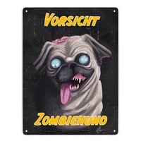 Vorsicht Zombiehund Metallschild XXL In 28X38 Cm In Dunkelgrau