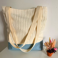 Handgefertigte Cord Tasche beige blau I Shopp...