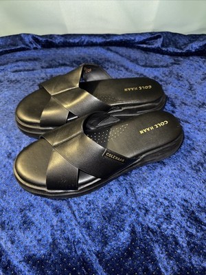 Cole Haan Women s Black Leather Double Strap Slide Sandals Size 6B Classic Style