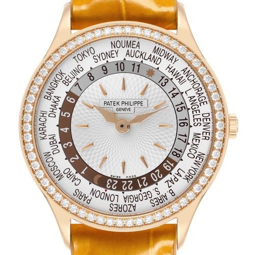 Patek Philippe World Time Complications Rose Gold Diamond Watch 7130R Box Papers