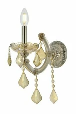 Crystal Wall Sconce Light Fixture Golden Teak Frame Bedroom Bathroom or Hallway