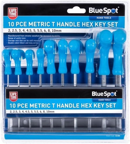 BlueSpot 10 PCs Metric T Handle Hex Key Set 2-10mm Long Metric Ball Point - Picture 4 of 4