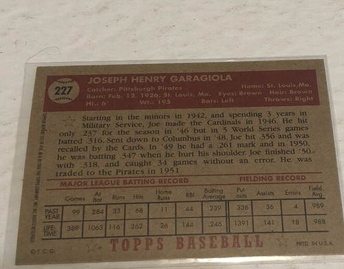 1952 Topps Reprint # 227 Joe Garagiola Pittsburgh Pirates T22 - Picture 2 of 2