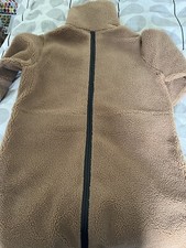 Arket Teddy Beige Ladies Coat Leather Trim Size L