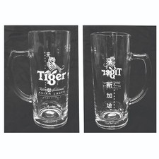 TIGER BEER 2 x LARGE TANKARD GLASSES 680/500ml BNWOB MAN CAVE SINGAPORE!