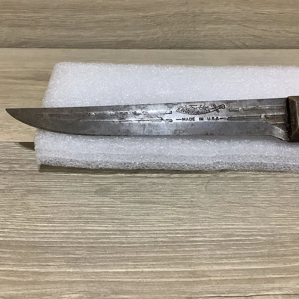 Antiguo cuchillo de carnicero Hickory Tru Edge hecho en EE. UU. Ontario Knife Co. hoja de 6 pulgadas Foto 4 de 4