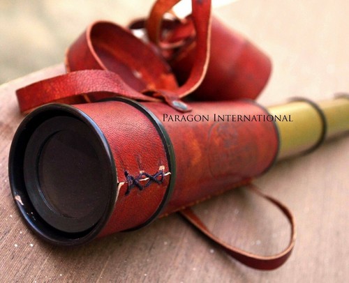 KELVIN & HUGHES BRASS WITH LEATHER CARRY CASE SPYGLASS CAPTAIN MARINE TELESCOPE - Picture 7 of 8