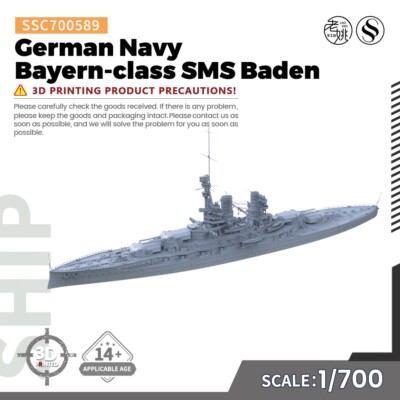 SSMODEL 589 1/700 Military Model Kit German Navy Bayern-class SMS Baden
