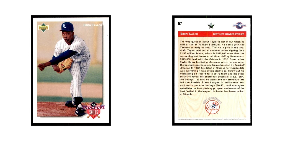 Brien Taylor 1992 Upper Deck Minor League #57 Baseball Cards Baseball Card NM - Image 3 of 3