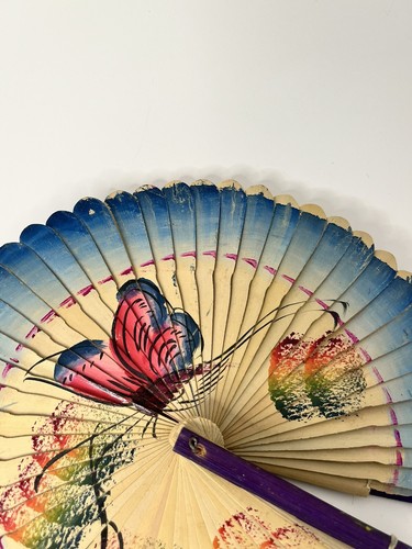 Vintage Hand made and painted bamboo circular hand fan - Picture 5 of 15