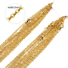 Wholesale 50pcs/lot Stainless Steel Gold Plated Link Chain Necklace 1/1.5/2mm 