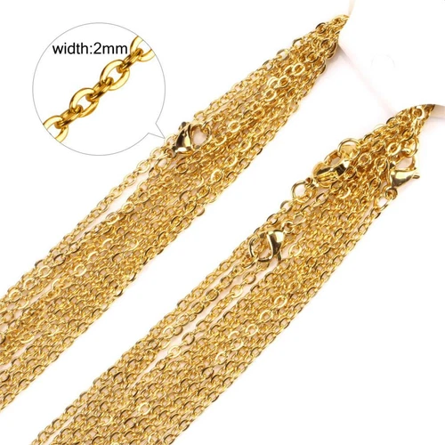 Wholesale 50pcs/lot Stainless Steel Gold Plated Link Chain Necklace 1/1.5/2mm