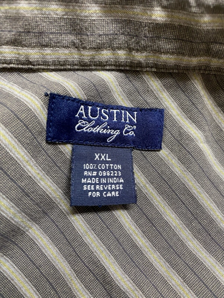 Camisa masculina Austin Clothing Company listrada cinza XXL com botões bolso casual SS - Imagem 4 de 4