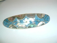 Mexican Alpaca Silver Mother of Pearl and Abalone 4" Hair Barrette in Gift Box