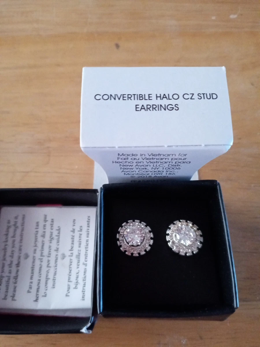 Convertible Halo CZ Stud Earrings by Avon New in Box Stock from 2018 Silvertone