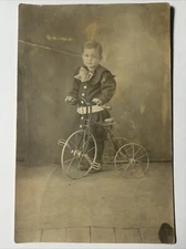 1910 Fancy Dressed Child on Chair BONNET RPPC Real Photo Postcard