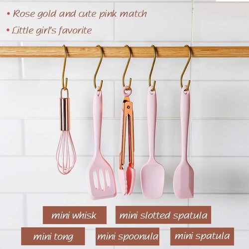 Rose Gold And Pink Kitchen Utensil Small Fivepiece Set Mini Silicone Kid Kitchen - Picture 3 of 10