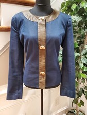 R.q.t Women's Denim Blue Cotton Faux Leather Buttons Front Casual Jacket Size 10