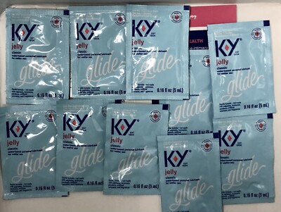 K-Y Jelly Glide Water-Based Lubricant Lot X 10 Travel / Single Use Packs  REDUCED