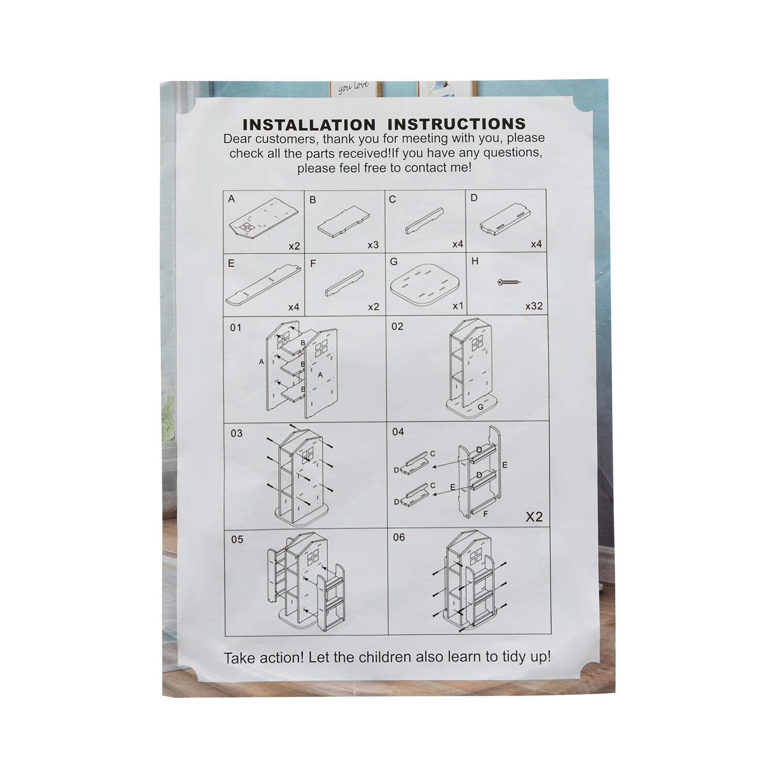 4 Tiers 360° Kids Green Castle Rotating Bookshelf Home Office Furniture Bookcase