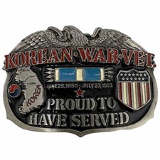 Korean War Veteran and Proud of It Belt Buckle USA Great American Vintage 1988