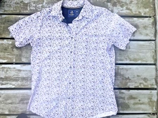 Rugby Men’s Short Sleeve Button Down Blue Skull Shirt Medium NEW Halloween