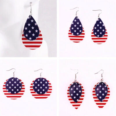 American Flag Earrings Kitsch Vintage Retro USA Stars Stripes Tear Drop Gifts - Image 1 of 4